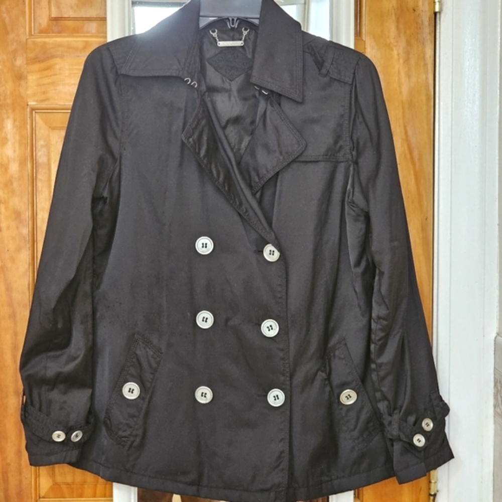 JouJou  Women's Black Classic Double Breast Raincoat Jacket With Belt, Size M